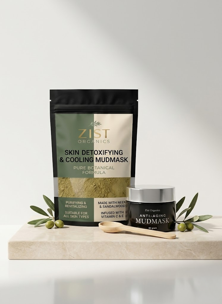 Zist Organics anti aging mud mask skincare collection with herbal soaps for glowing youthful skin